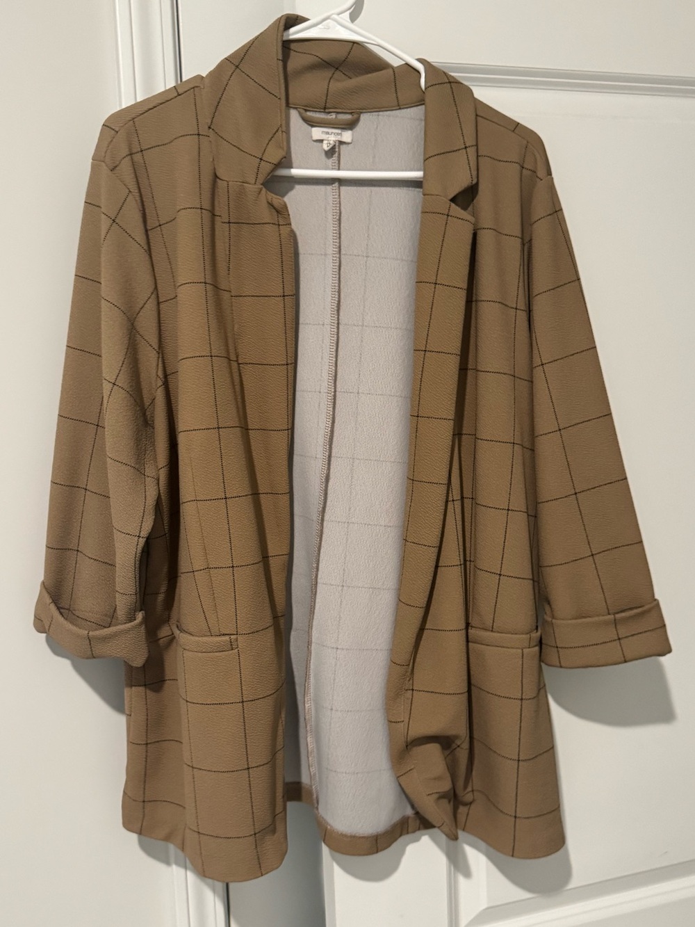 Maurices Tan Windowpane Open-Front Blazer